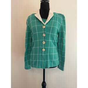 Vintage Jss women’s knit ware suit blazer & tank petite S green / white striped